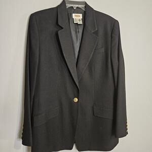 Talbots Womens Black 100% Wool Vintage Lined Blazer Career Business Size 10